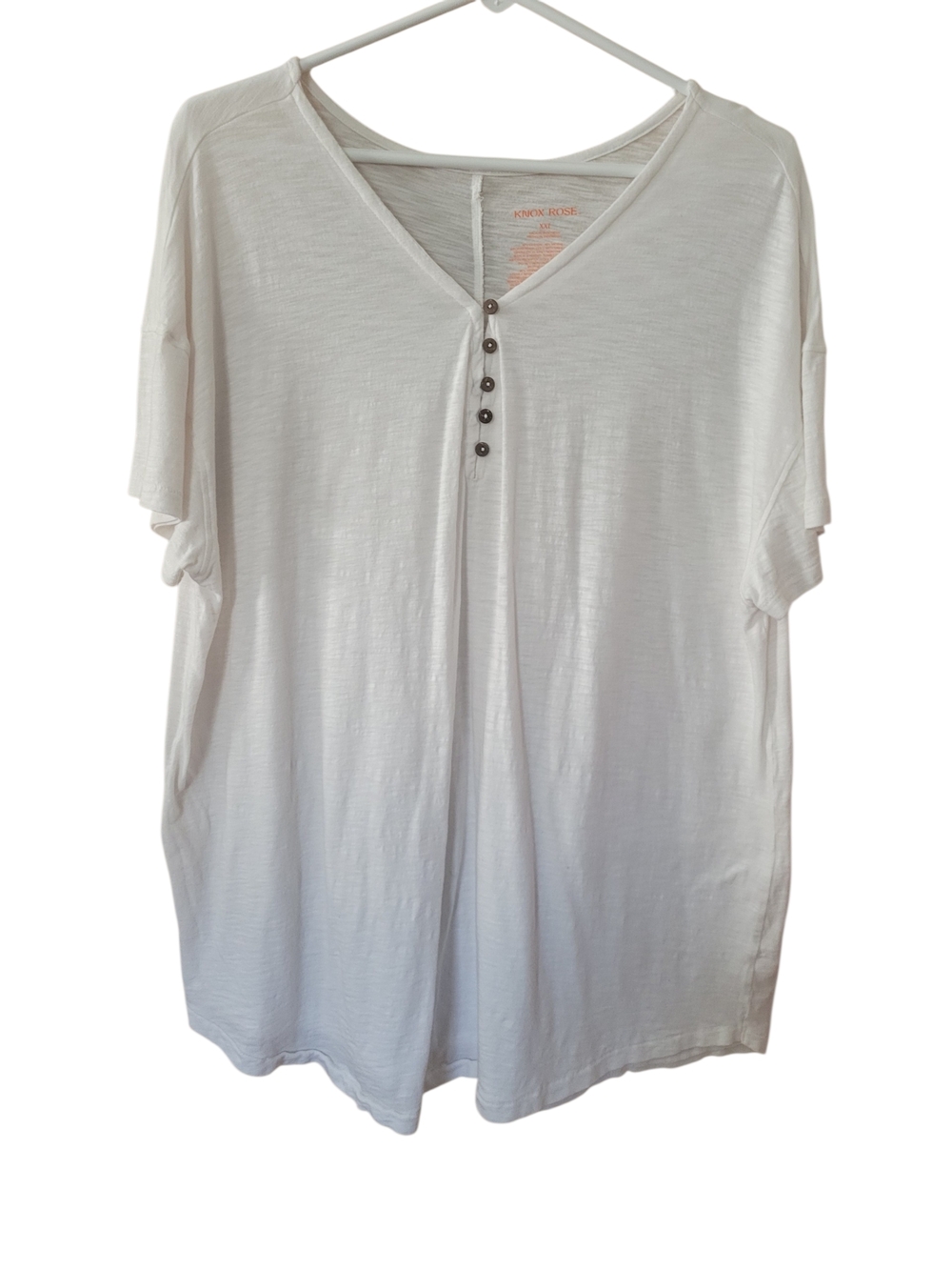Knox Rose White Short Sleeve V-Neck Henley Top